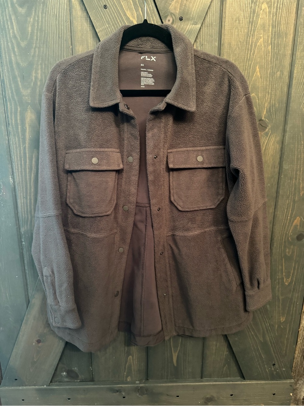FLX Women's gray Button-Down Fleece Shirt Jacket